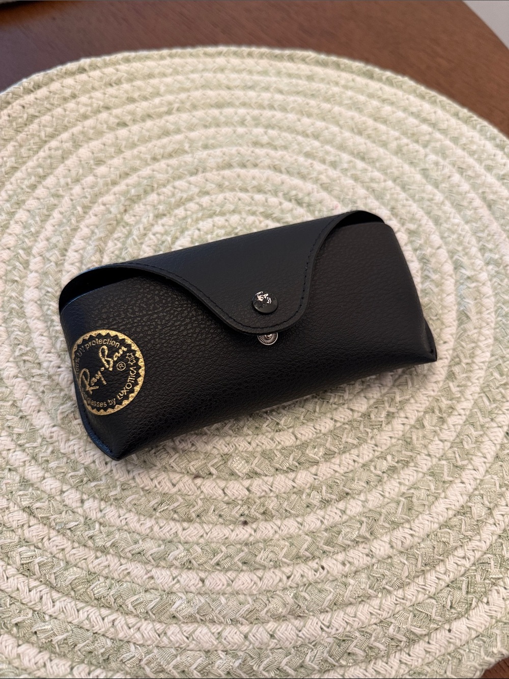 Ray-Ban Black Pebbled Leather Sunglasses Case with Gold Logo